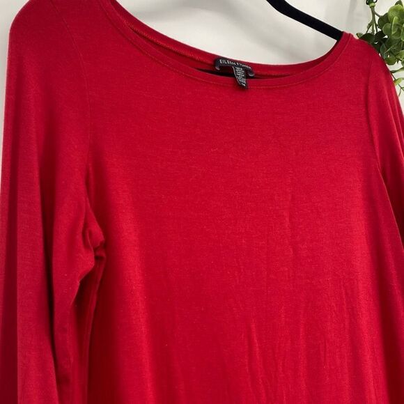 Eileen Fisher Round Neck Viscose Jersey Long Sleeve Tee Tunic Top‎ Red Small - Picture 2 of 11